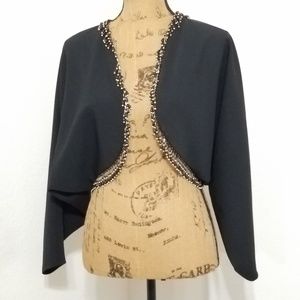 COMME CA Ades halles Paris black beaded fringed bolero capelet Med. evening wear